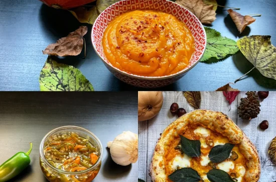 Collage Pizza with spicy pumpkin cream