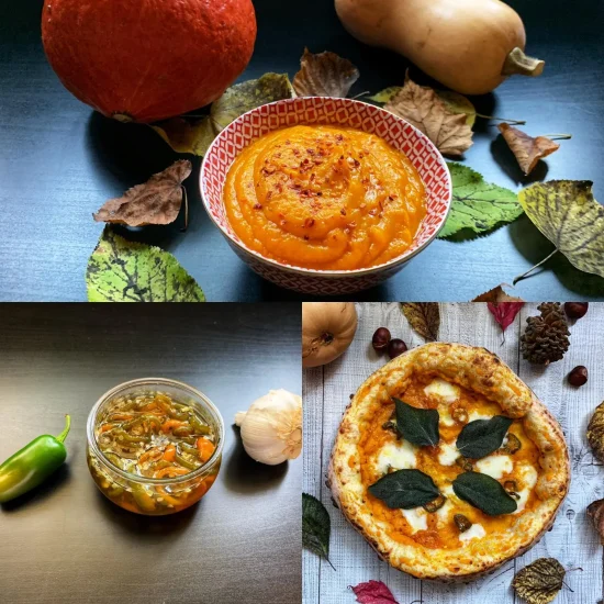 Collage Pizza with spicy pumpkin cream
