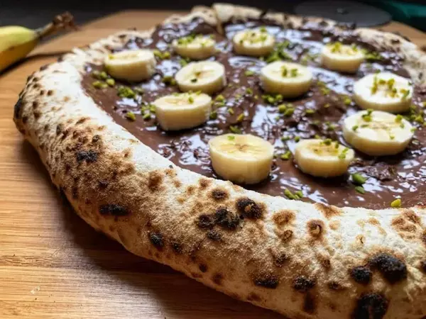 Schoko Bananen Pizza Nahaufnahme