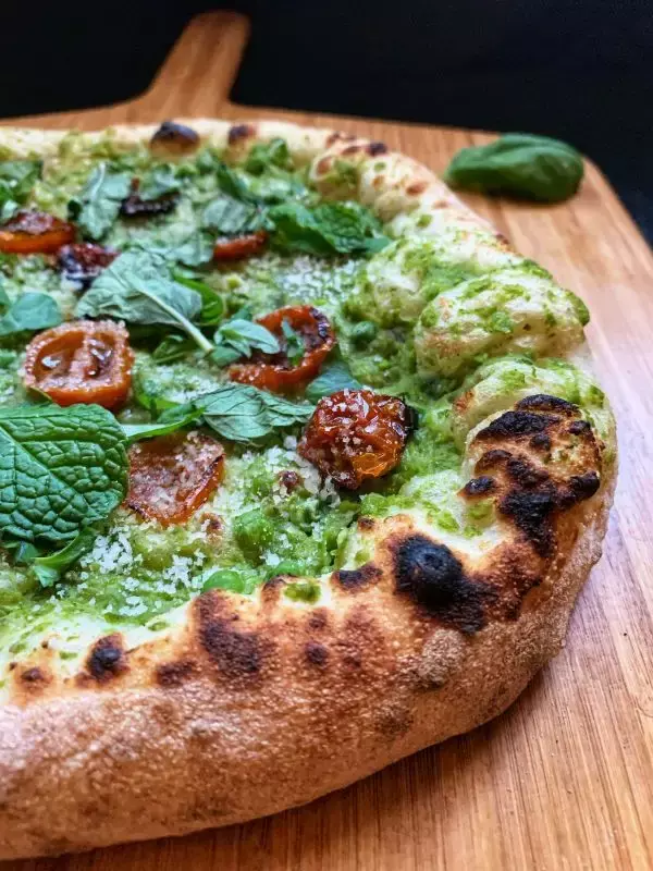 Vegan Pizza with Creamed Peas Crust