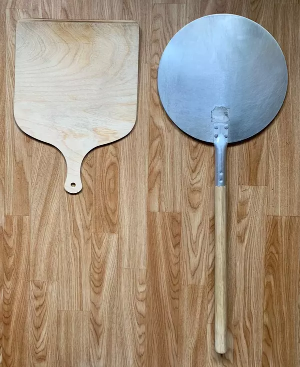 Wooden and aluminum pizza peel